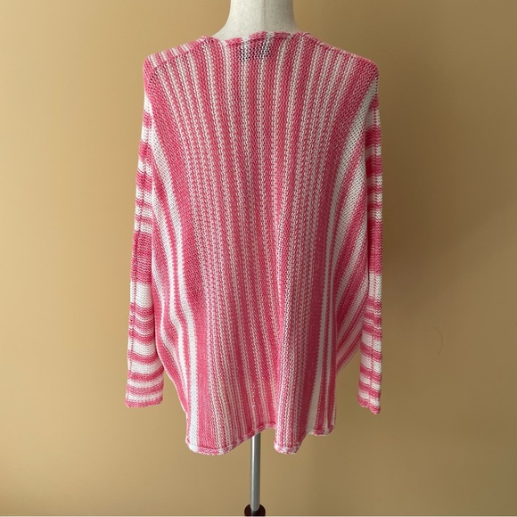 WOODEN SHIPS Paola Buendia Knitted Pink Stripe Poncho Sweater Size S/M - Picture 4 of 7